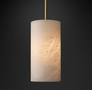 Hand Carved Alabaster Cylinder Pendant Light