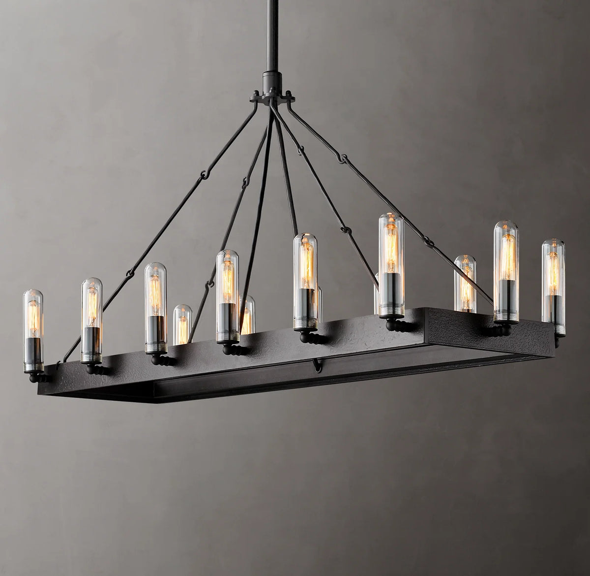 Filament Vintage Candelabra Rectangular Chandelier, Outdoor Linear Lam