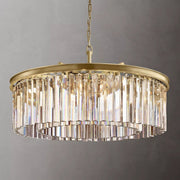 1920s Odeon crystal round chandelier in brass