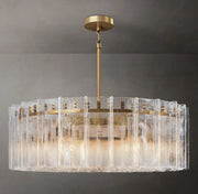 Lattice round glass chandelier with clear glass elements
