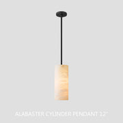 Hand Carved Alabaster Cylinder Pendant Light