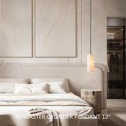 Hand Carved Alabaster Cylinder Pendant Light