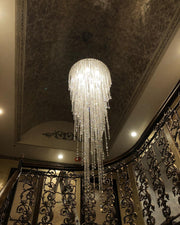 Extra Large Flush Mount Crystal Tassel Chandelier for Living Room/High-Ceiling Room/Foyer