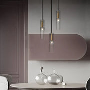 Postmodern Glass Crystal Tube Brass Pendant Height 14