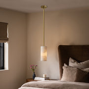 Hand Carved Alabaster Cylinder Pendant Light