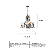 Large European-Style Iron Cascading Candle and Crystal Chandelier