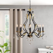 Large European-Style Iron Cascading Candle and Crystal Chandelier