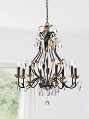 Large European-Style Iron Cascading Candle and Crystal Chandelier