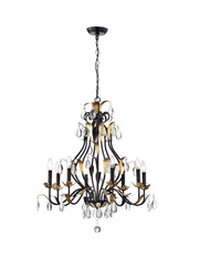 Large European-Style Iron Cascading Candle and Crystal Chandelier