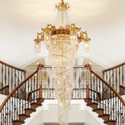 Extra Large Retro Luxury Full Copper Crystal Chandelier for Staircase/ Duplexes/ Villas