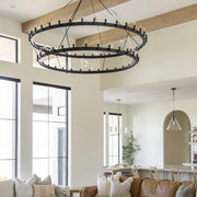 Filament Vintage Two-Tier Round Metal Chandelier Lighting 36