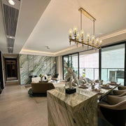 Dave Glass Brass Linear Chandelier Light for Dining Room