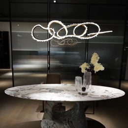 Mamie Rock Crystal 5 Rings Chandelier, Upscale Restaurants Lamp