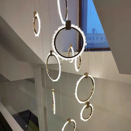 Mamie Rock Crystal 12 Rings Staircase Chandelier, Interior Decoration Chandelier