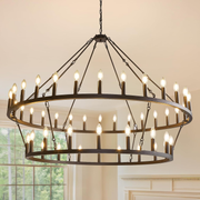 Filament Vintage Two-Tier Round Metal Chandelier Lighting 36