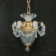 French retro all copper carved crystal Pendant light