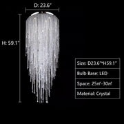 Extra Large Flush Mount Crystal Tassel Chandelier for Living Room/High-Ceiling Room/Foyer