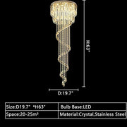 Oversized Modern Cascade Spiral Crystal Staircase Chandelier For Duplex Building