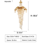 Extra Large Retro Luxury Full Copper Crystal Chandelier for Staircase/ Duplexes/ Villas