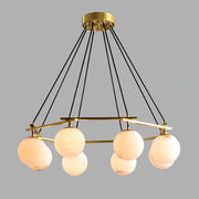 Miira Alabaster Round Modern Dining Room Light Fixtures, Living Room Chandeliers