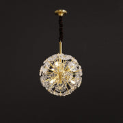 Brass Dandelion Petal Crystal Chandelier