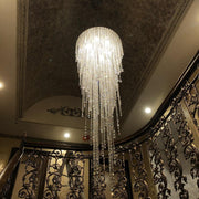 Extra Large Flush Mount Crystal Tassel Chandelier for Living Room/High-Ceiling Room/Foyer