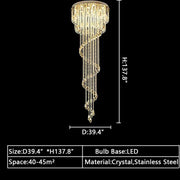 Oversized Modern Cascade Spiral Crystal Staircase Chandelier For Duplex Building