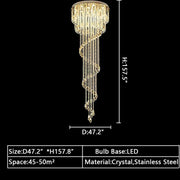 Oversized Modern Cascade Spiral Crystal Staircase Chandelier For Duplex Building