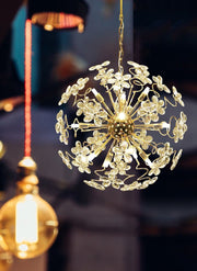 Golden Faceted Crystal Petal Dandelion Chandelier 24
