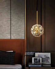 Brass Dandelion Petal Crystal Chandelier