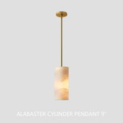 Hand Carved Alabaster Cylinder Pendant Light