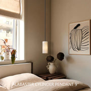 Hand Carved Alabaster Cylinder Pendant Light