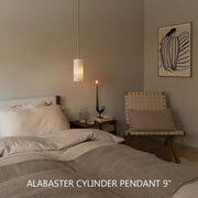 Hand Carved Alabaster Cylinder Pendant Light
