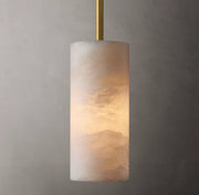 Hand Carved Alabaster Cylinder Pendant Light