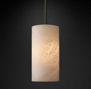 Hand Carved Alabaster Cylinder Pendant Light