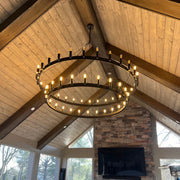 Filament Vintage Two-Tier Round Metal Chandelier Lighting 36