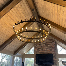 Filament Vintage Two-Tier Round Metal Chandelier Lighting 36