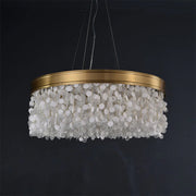 White Leaves Brass Framework Round Chandelier