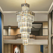 Decorative Large Vertical Crystal Staircase Chandelier Foyer Ceiling Light Fixture Lamp In Gray/ Amber Brim