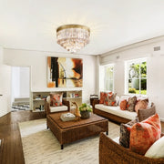 1920s Odeon Modern K9 Crystal Flushmount Chandelier, Round Led Ceiling Light for Living Room