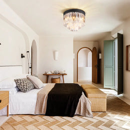 1920s Odeon Modern K9 Crystal Flushmount Chandelier, Round Led Ceiling Light for Living Room