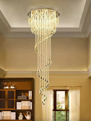 Oversized Modern Cascade Spiral Crystal Staircase Chandelier For Duplex Building