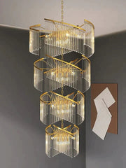 Oversized Modern Designer Creative Multi-tiered Luxury Spiral Crystal Chandelier  For High-ceiling Foyer/Entryway/Hallway