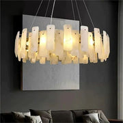 Alabaster Flakes Round Modern Dining Room Light Fixtures, Living Room Chandeliers