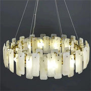 Alabaster Flakes Round Modern Dining Room Light Fixtures, Living Room Chandeliers