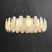 Alabaster Flakes Round Modern Dining Room Light Fixtures, Living Room Chandeliers