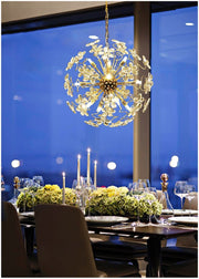 Golden Faceted Crystal Petal Dandelion Chandelier 24