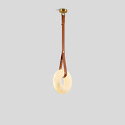 Antizer Round Spanish Alabaster Pendant Light Leather Hanging Wire