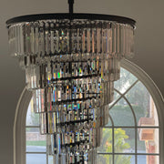 Odeon Spiral Tiered/ Layered Crystal Fringe Living Room Chandelier Light