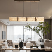 Vintage Alabaster & Gold Long Chandelier